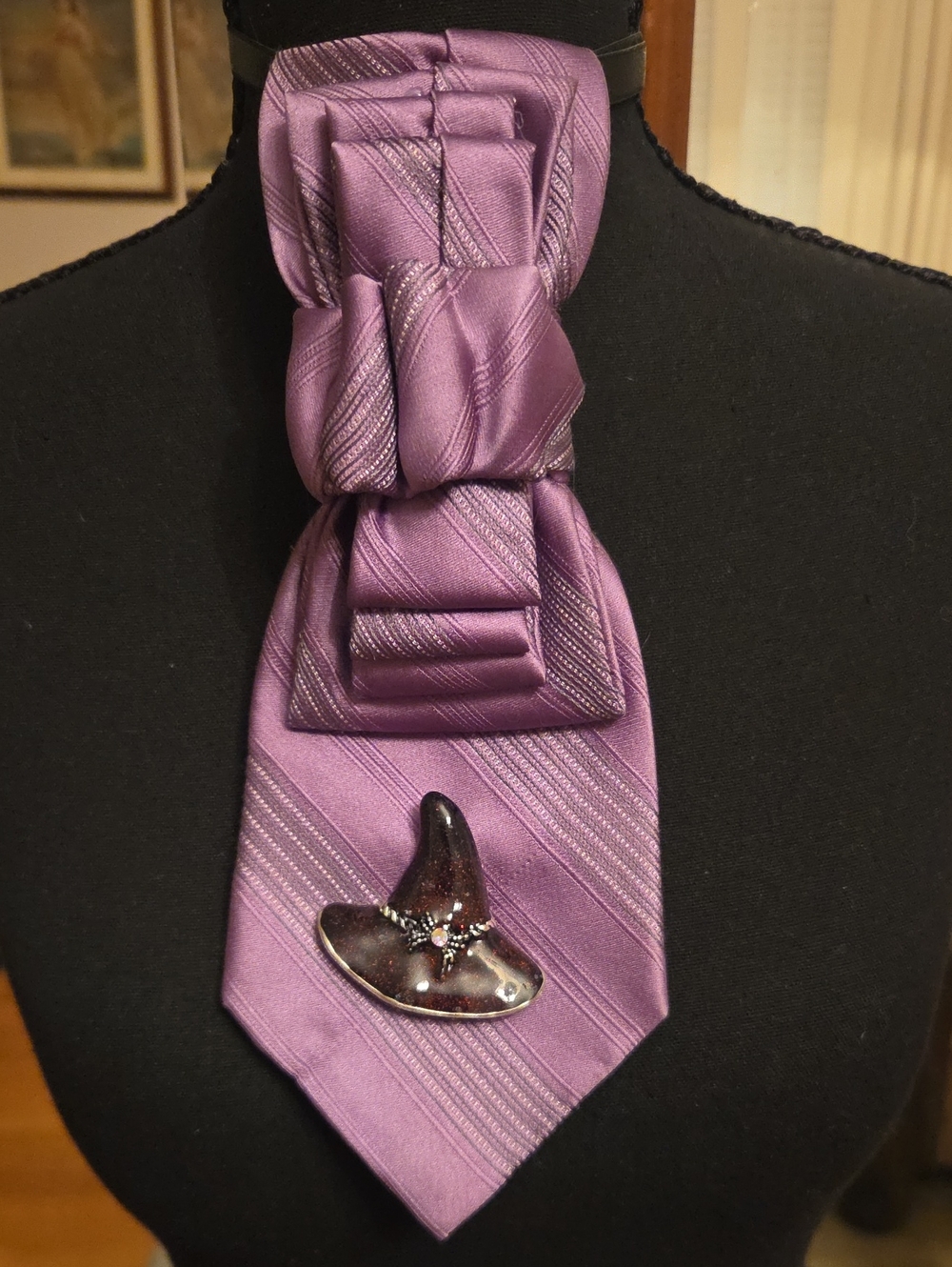 Purple Men's Decorative Woven Cravat with Halloween Accent Pin